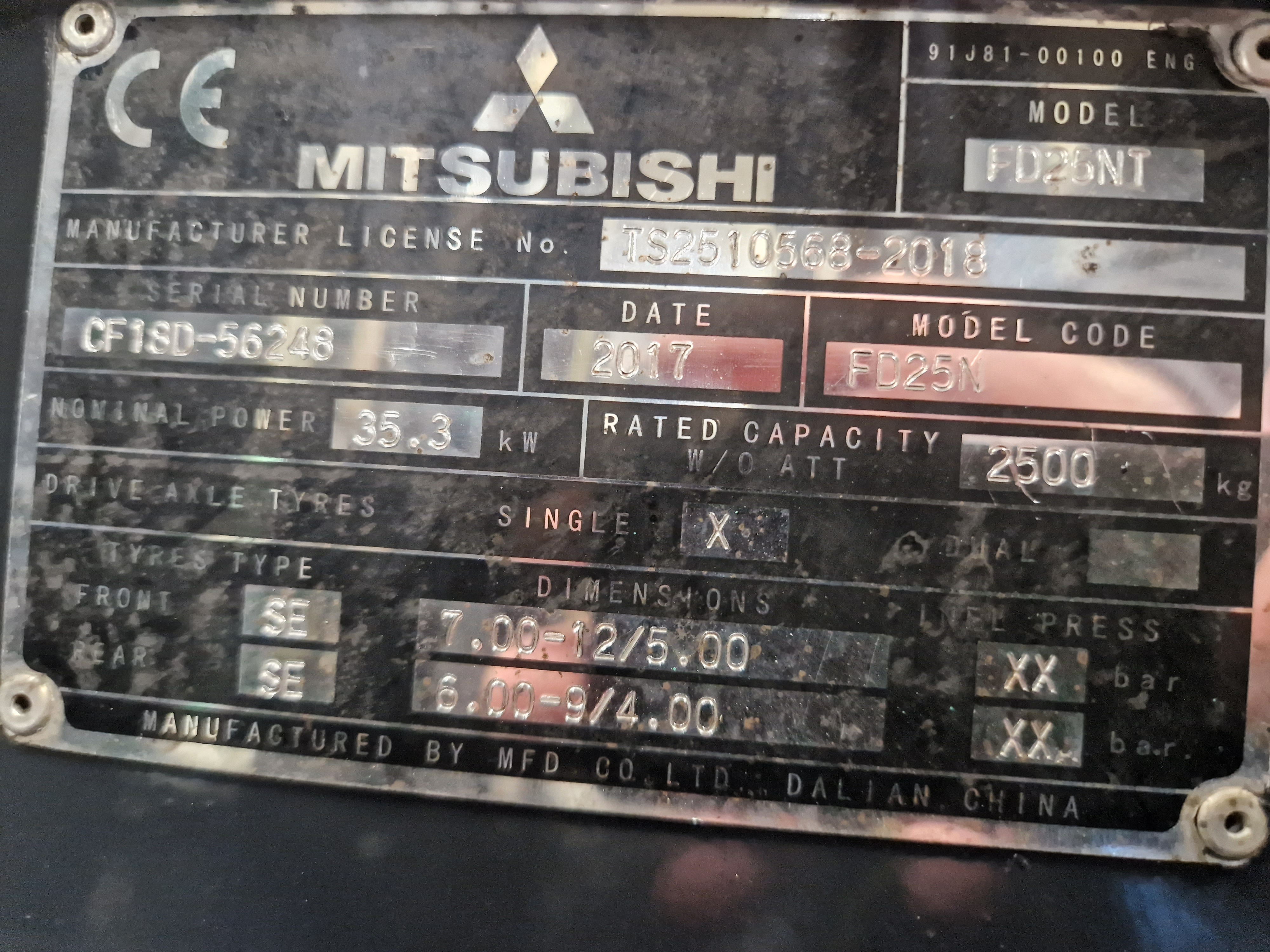 Mitsubishi FD25NT dieseltrukki vm. 2017