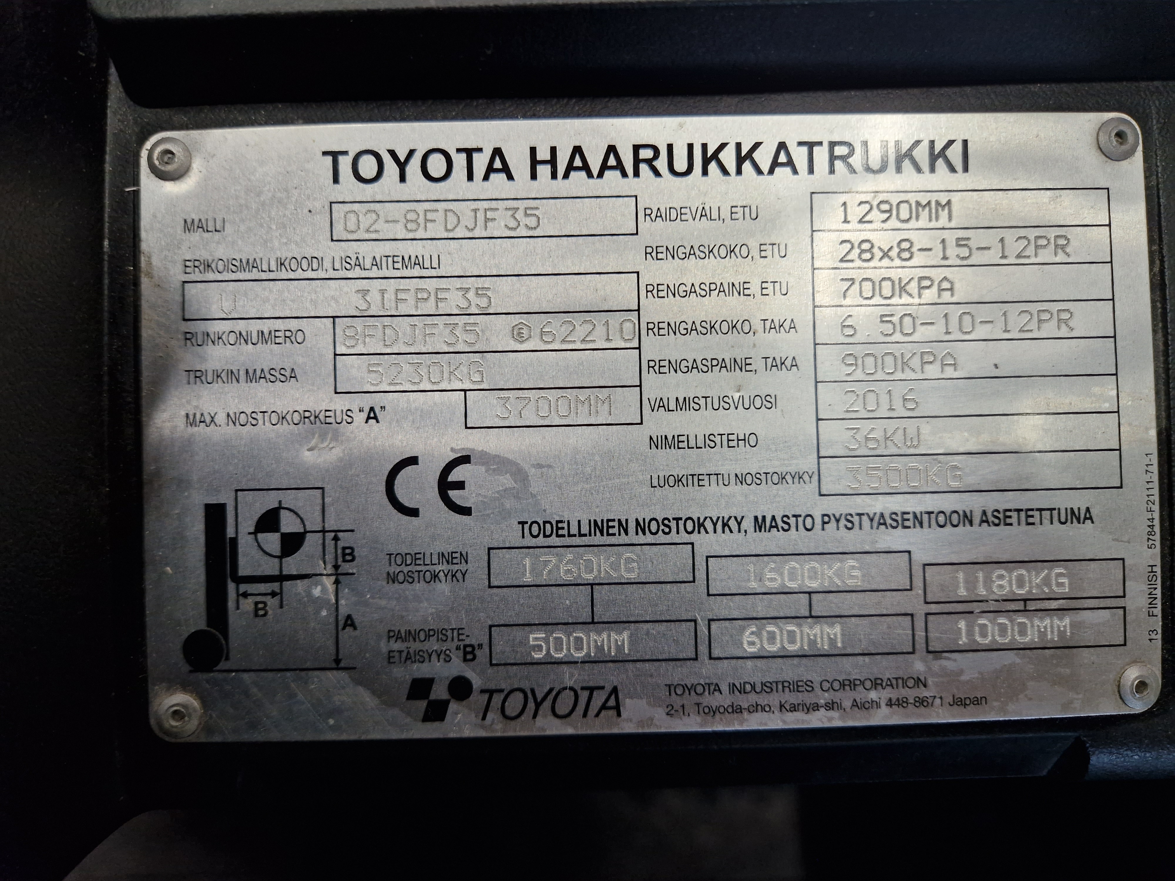 Toyota 02-8FDJF35 dieseltrukki vm. 2016 (paripyörillä)
