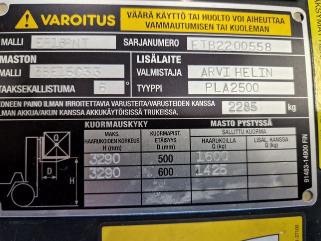 Cat EP16CPNT sähkötrukki vm. 2013 (käyttöönotettu 2015), (vuokralla)