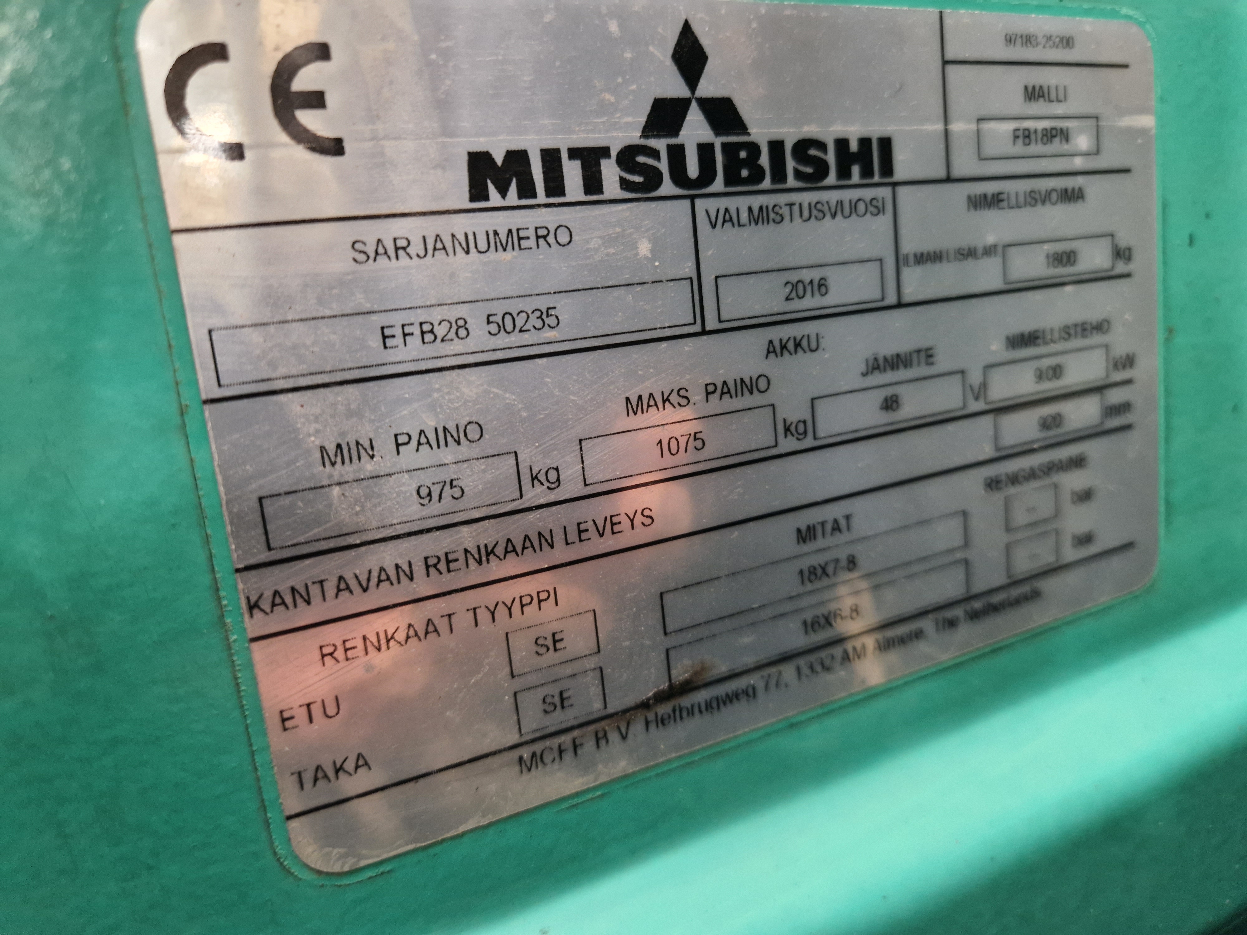 Mitsubishi FB18PN sähkötrukki vm. 2016 (akku vm. 2021)